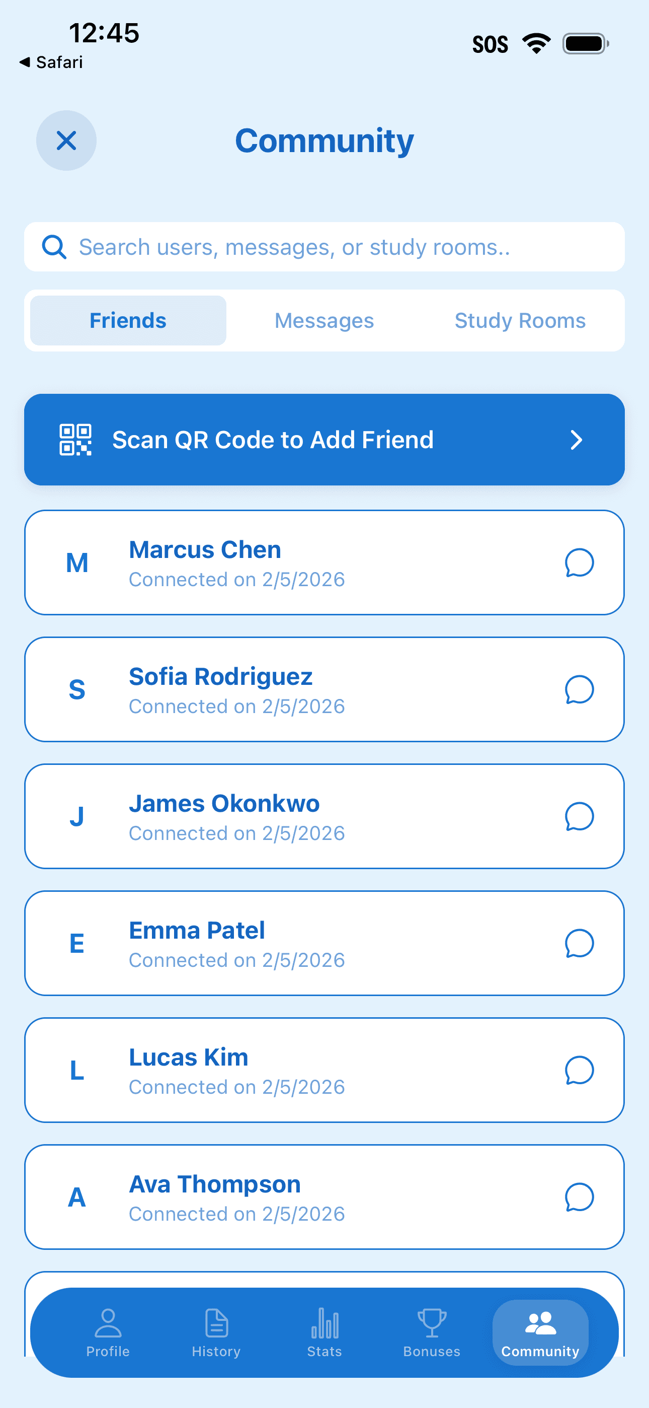 HikeWise Study Rooms screen